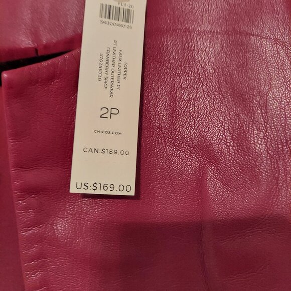 NWT Chico's Burgundy Faux Leather Open Mid-Length Jacket size 2P (12/14) - Picture 3 of 3